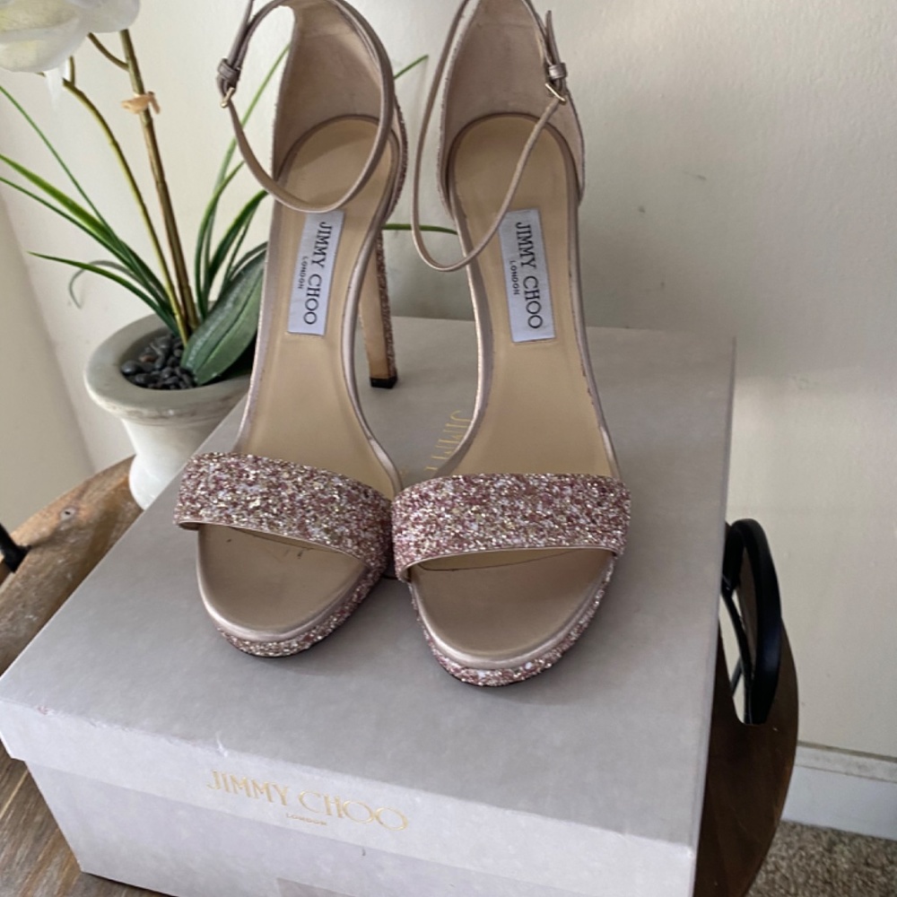 Jimmy Choo - Misty 120 Coarse Pink Glitter Sandal - Picture 5 of 6